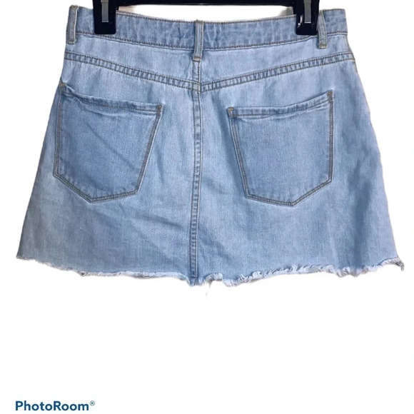 Forever 21 blue loose hem denim jeans mini skirt Sz  28 - Picture 9 of 9